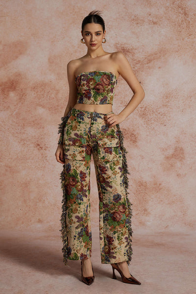 Jara | Extravagantes Zweiteiler-Set mit Bustier & bestickter Cargo-Hose