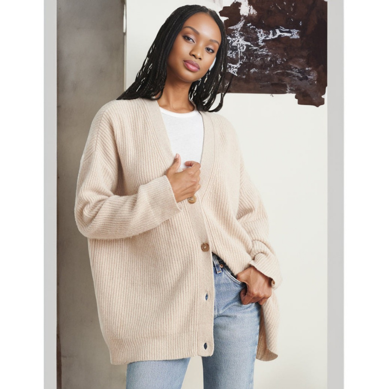 Strickjacke Damen Oversize Gerippt | Locker Lang