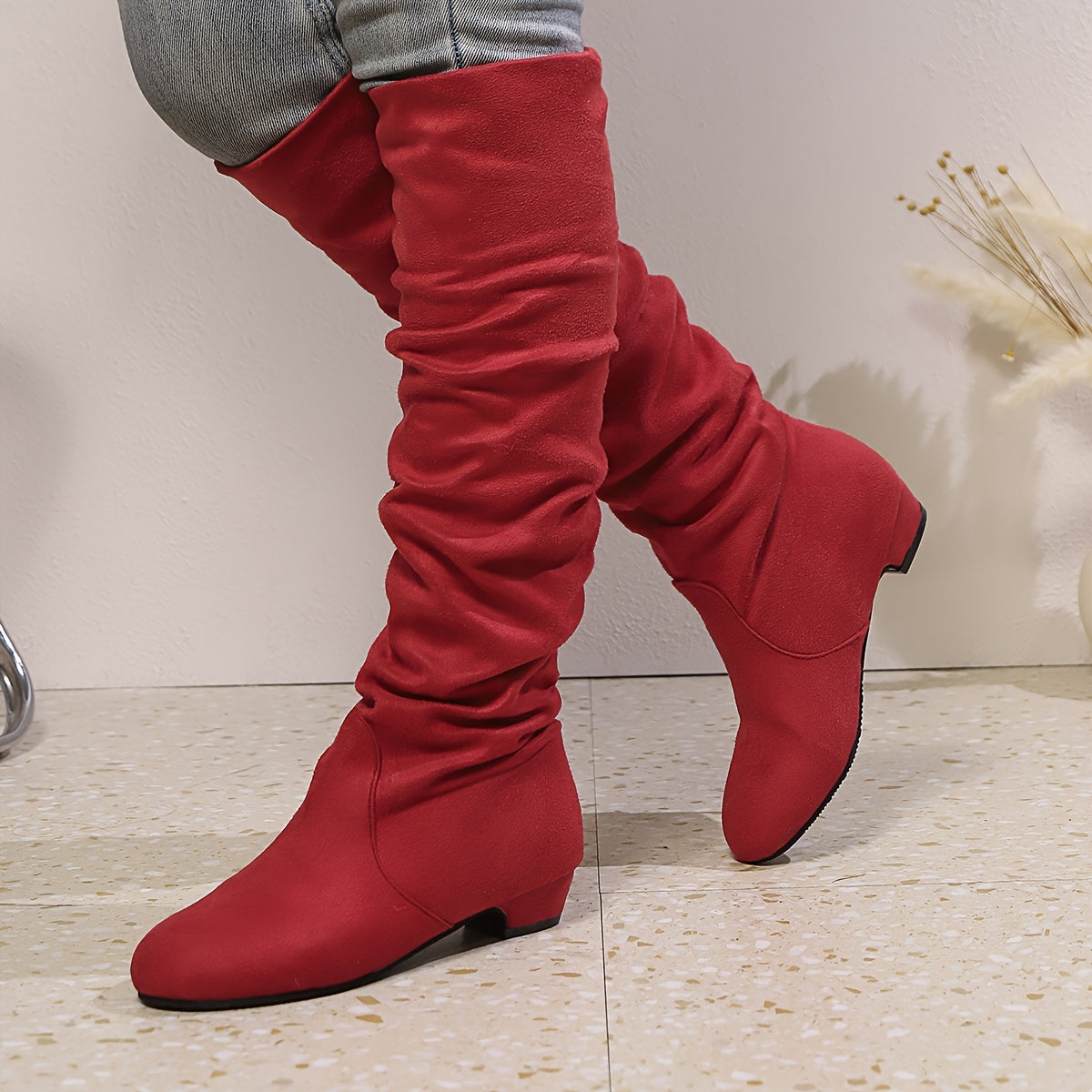 Overknee Stiefel Damen | Schlupfform mit Niedrigem Blockabsatz