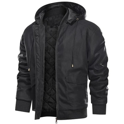 Herren Vegan Lederjacke mit Kapuze