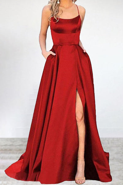 Heidi-Mode | Sexy Formell Einfarbig Hohe Öffnung U Hals Abendkleid Kleider- 16 Farben