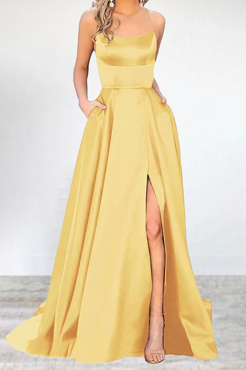 Heidi-Mode | Sexy Formell Einfarbig Hohe Öffnung U Hals Abendkleid Kleider- 16 Farben