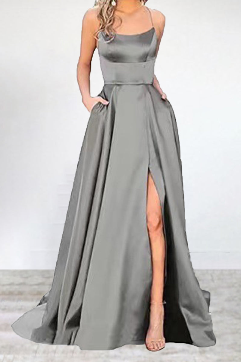 Heidi-Mode | Sexy Formell Einfarbig Hohe Öffnung U Hals Abendkleid Kleider- 16 Farben