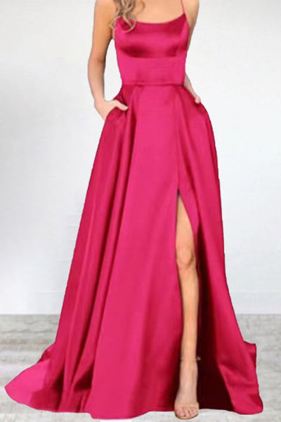 Heidi-Mode | Sexy Formell Einfarbig Hohe Öffnung U Hals Abendkleid Kleider- 16 Farben