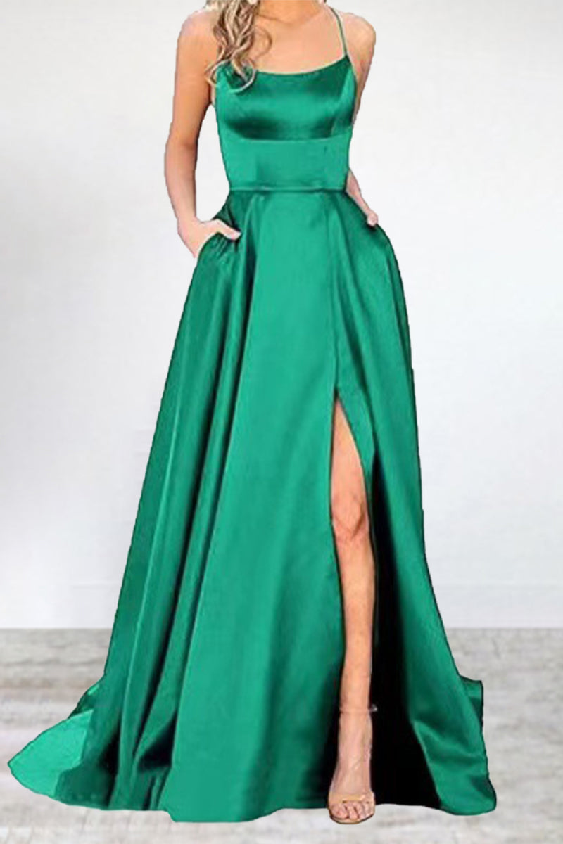 Heidi-Mode | Sexy Formell Einfarbig Hohe Öffnung U Hals Abendkleid Kleider- 16 Farben