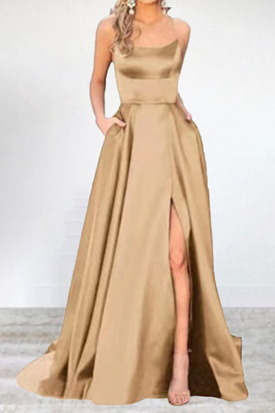 Heidi-Mode | Sexy Formell Einfarbig Hohe Öffnung U Hals Abendkleid Kleider- 16 Farben