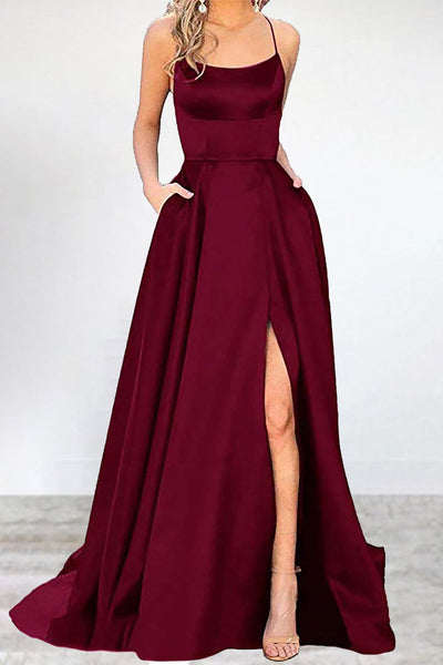 Heidi-Mode | Sexy Formell Einfarbig Hohe Öffnung U Hals Abendkleid Kleider- 16 Farben