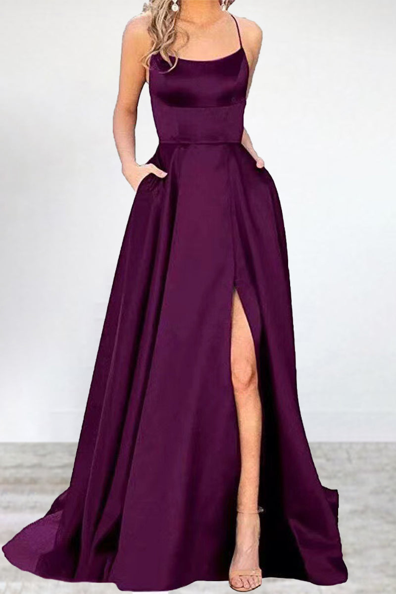 Heidi-Mode | Sexy Formell Einfarbig Hohe Öffnung U Hals Abendkleid Kleider- 16 Farben