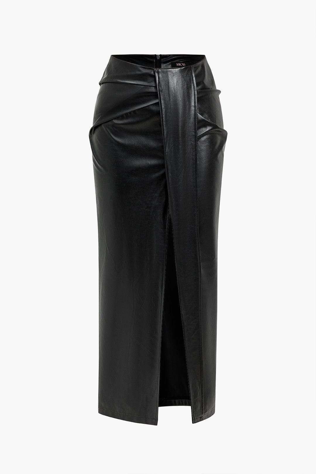 Dorle | Eleganter Kunstleder-Midirock mit Wickeloptik und hohem Schlitz