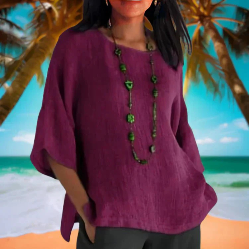 Damenbluse Mit 3/4 Ärmeln Und Rundhalsausschnitt | Lässig