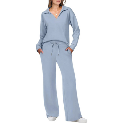 Zweiteiliges Damen Set Mit V-ausschnitt Und Lockerer Hose | Schick