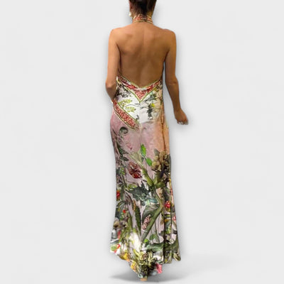 Ayla - Floral Bedrucktes Ärmelloses Maxikleid mit Offenem Rücken