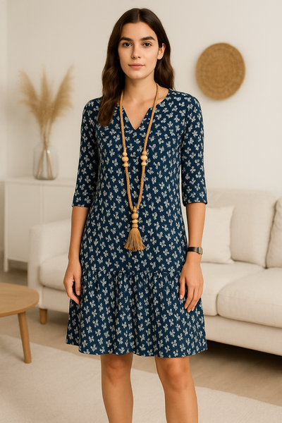 Geblümtes Midikleid mit V-Ausschnitt