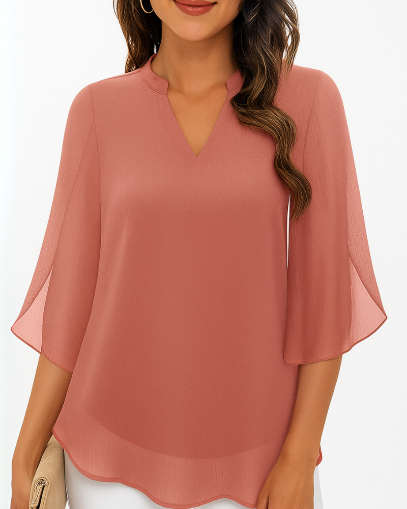 Damen Elegante V-Ausschnitt Bluse | 3/4 Ärmel