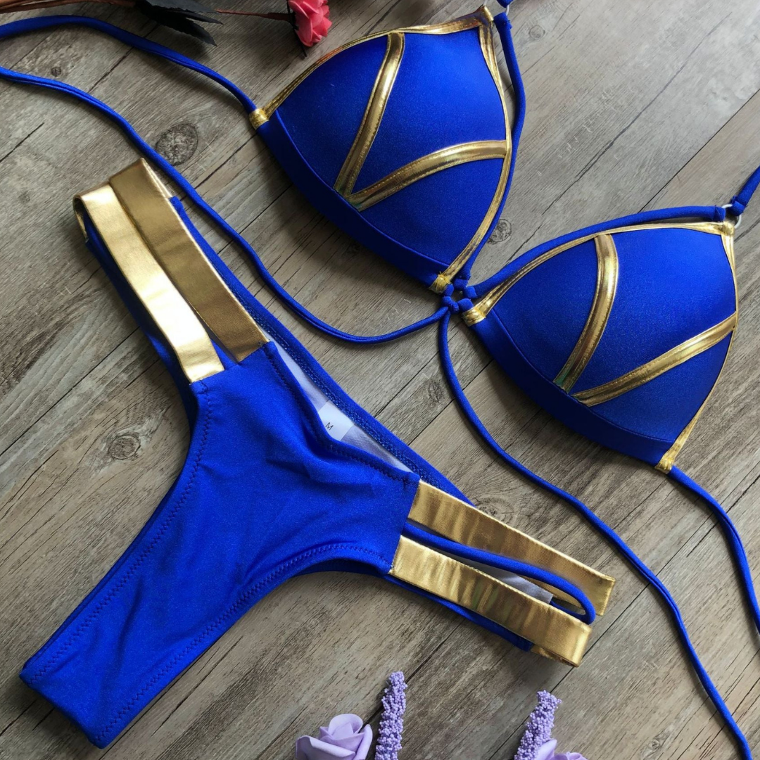 Damen Gold Details Triangle Bikini Set | Zwei-Teile