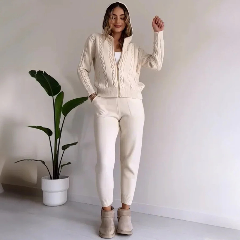 Zweiteiliges Set Aus Oberteil Mit Reißverschluss Und Kurzer Hose Für Damen | Kapuze