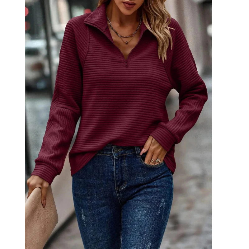 Warmer Damenpullover Mit V Ausschnitt | Halbreißverschluss