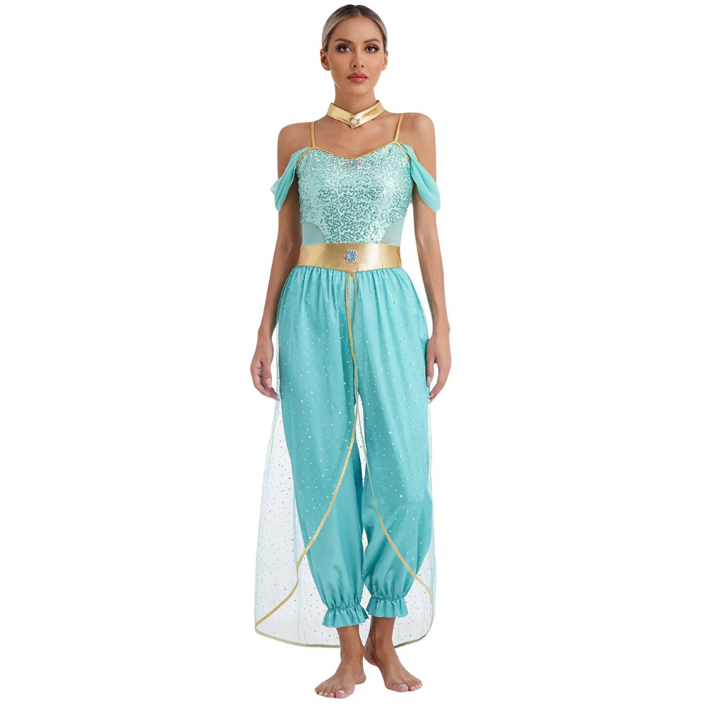 Damen Fantasy Halloween Jumpsuit | Schulterfrei im Harem-Stil