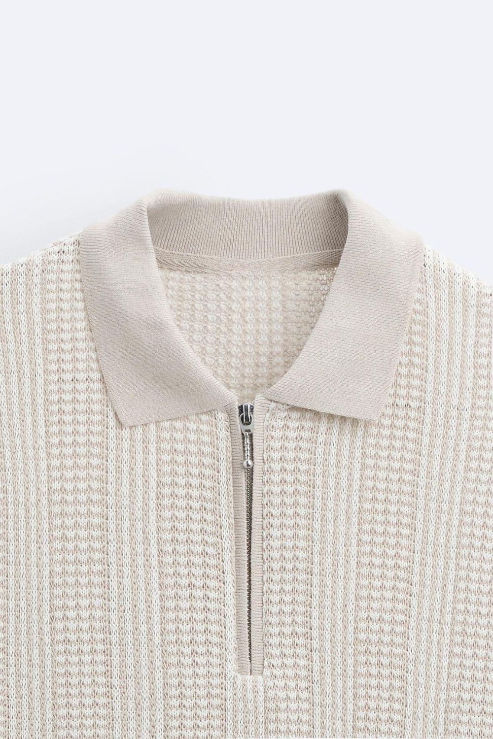 Strukturiertes Strick-Polo mit Reißverschluss