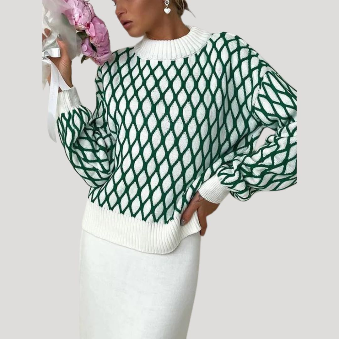 Amely - Gemusterter Pullover mit Ballonärmeln
