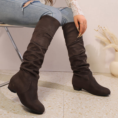 Overknee Stiefel Damen | Schlupfform mit Niedrigem Blockabsatz