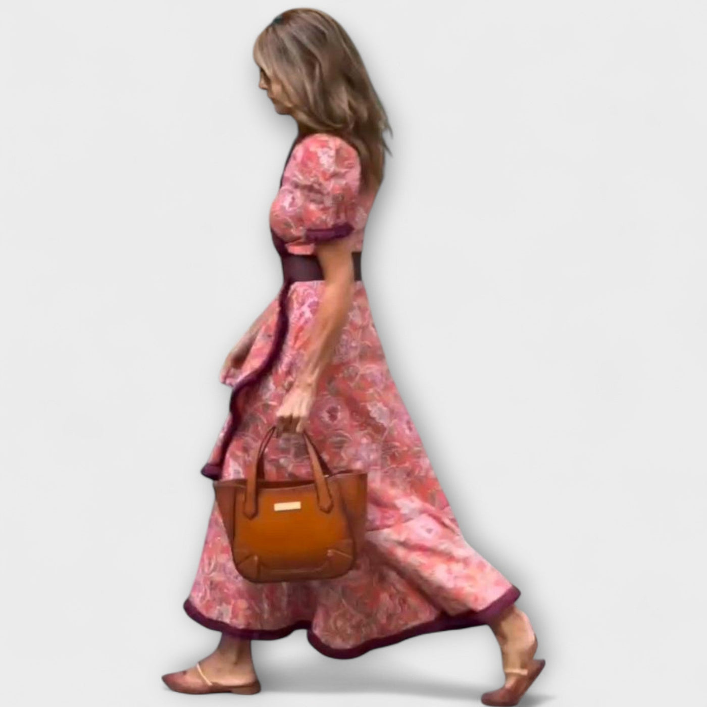 Elegantes Pinkes Maxi-Kleid mit kurzen Ärmeln