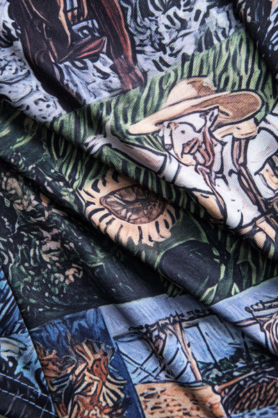 Andrea | Kunstvolle Corsage & Cargohose mit Retro-Print