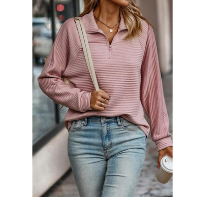 Warmer Damenpullover Mit V Ausschnitt | Halbreißverschluss