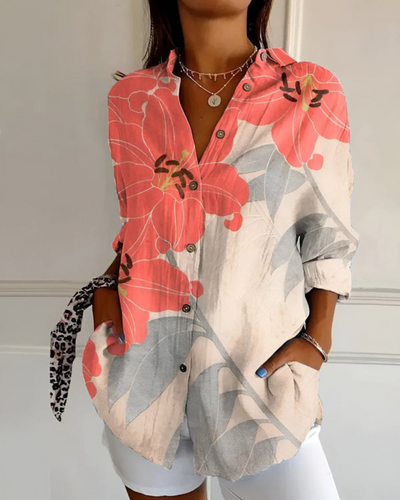 Damen Bluse mit V-Ausschnitt | Lockere Langarmbluse mit Knöpfen