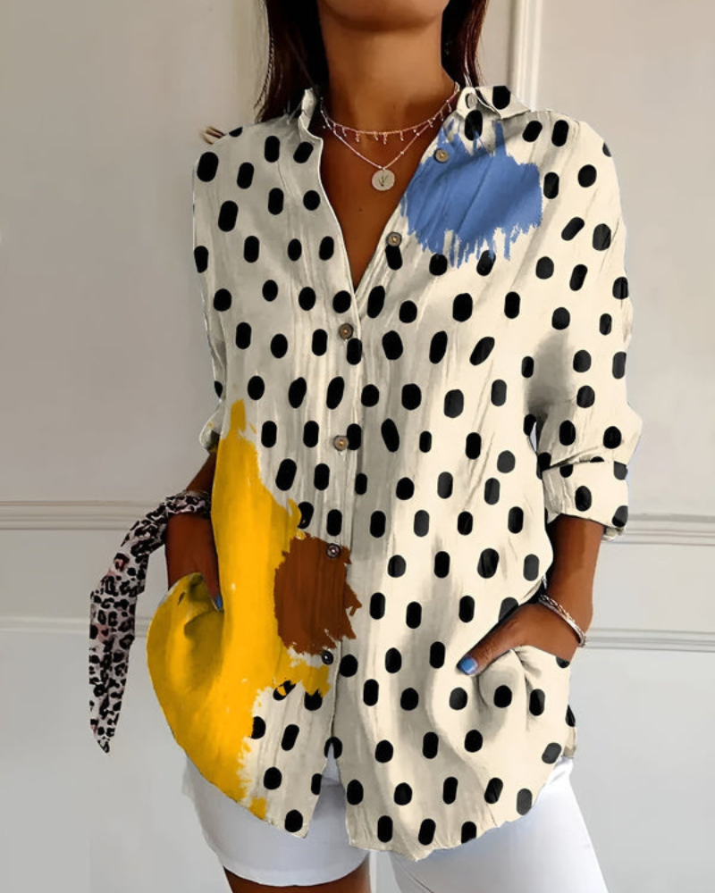 Damen Bluse mit V-Ausschnitt | Lockere Langarmbluse mit Knöpfen