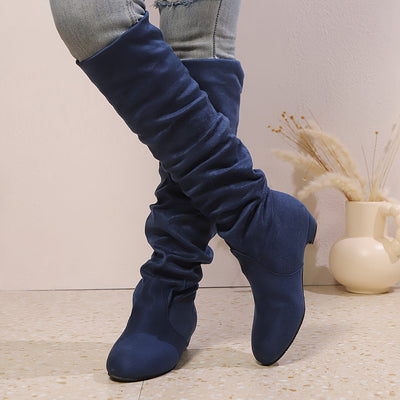 Overknee Stiefel Damen | Schlupfform mit Niedrigem Blockabsatz