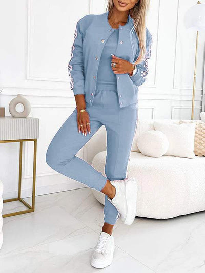 Dreiteiliges Set aus Top, Baseballjacke und hose