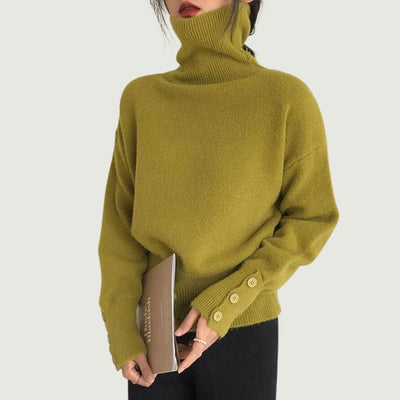Grace - Eleganter gerippter Rollkragenpullover mit auffälligen Knöpfen