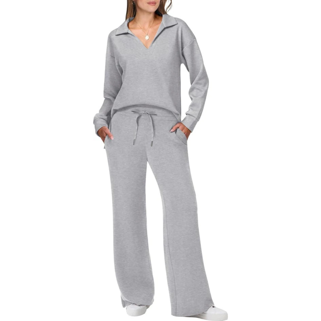 Zweiteiliges Damen Set Mit V-ausschnitt Und Lockerer Hose | Schick