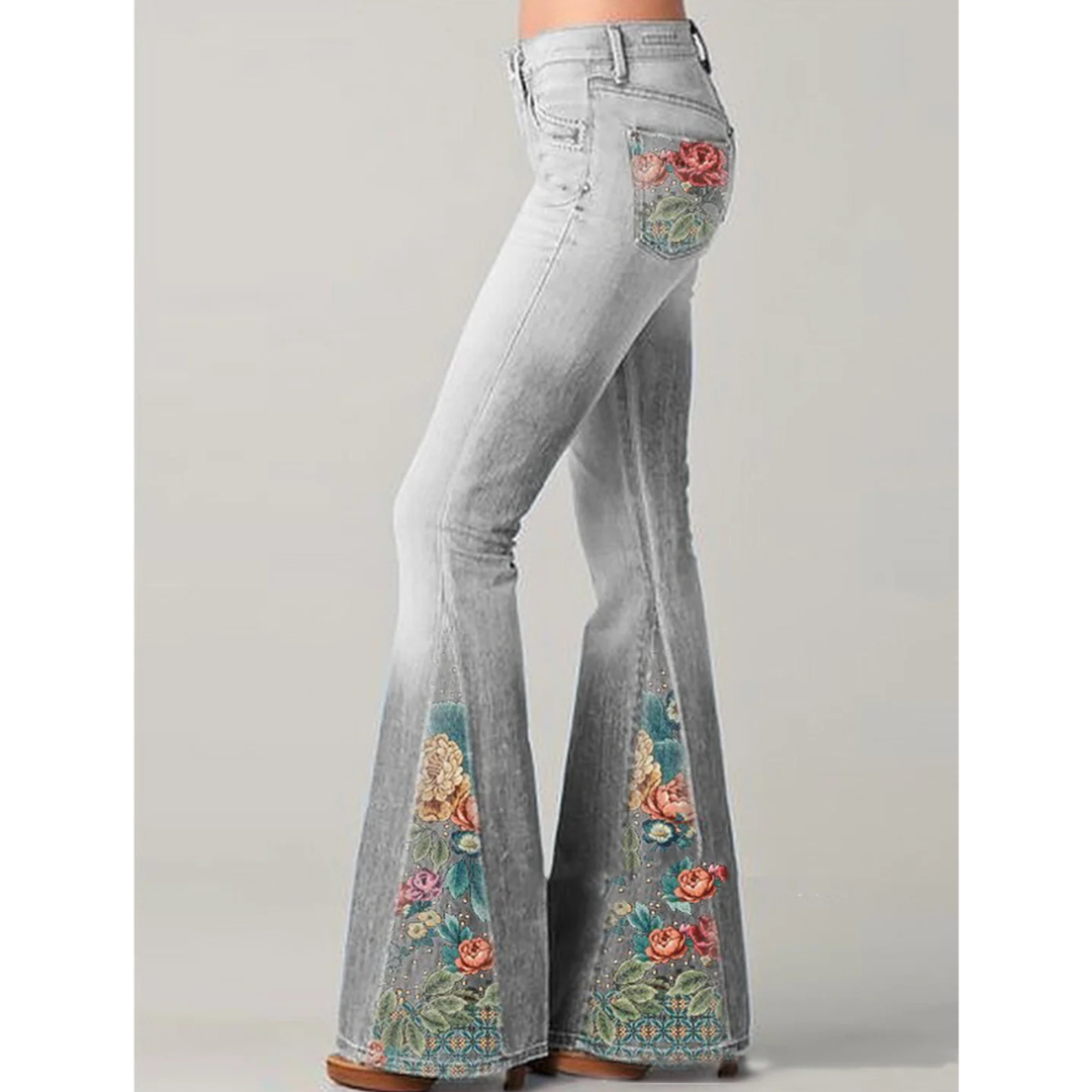 Damen Vintage Blumen Bestickte Jeans | Ausgestellt