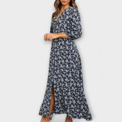 Frauen Blumenmuster Maxi Kleid