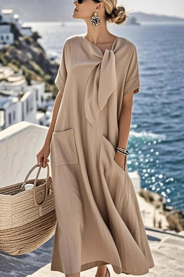 Anette - Kurzarm Rundhals mit Bindeband