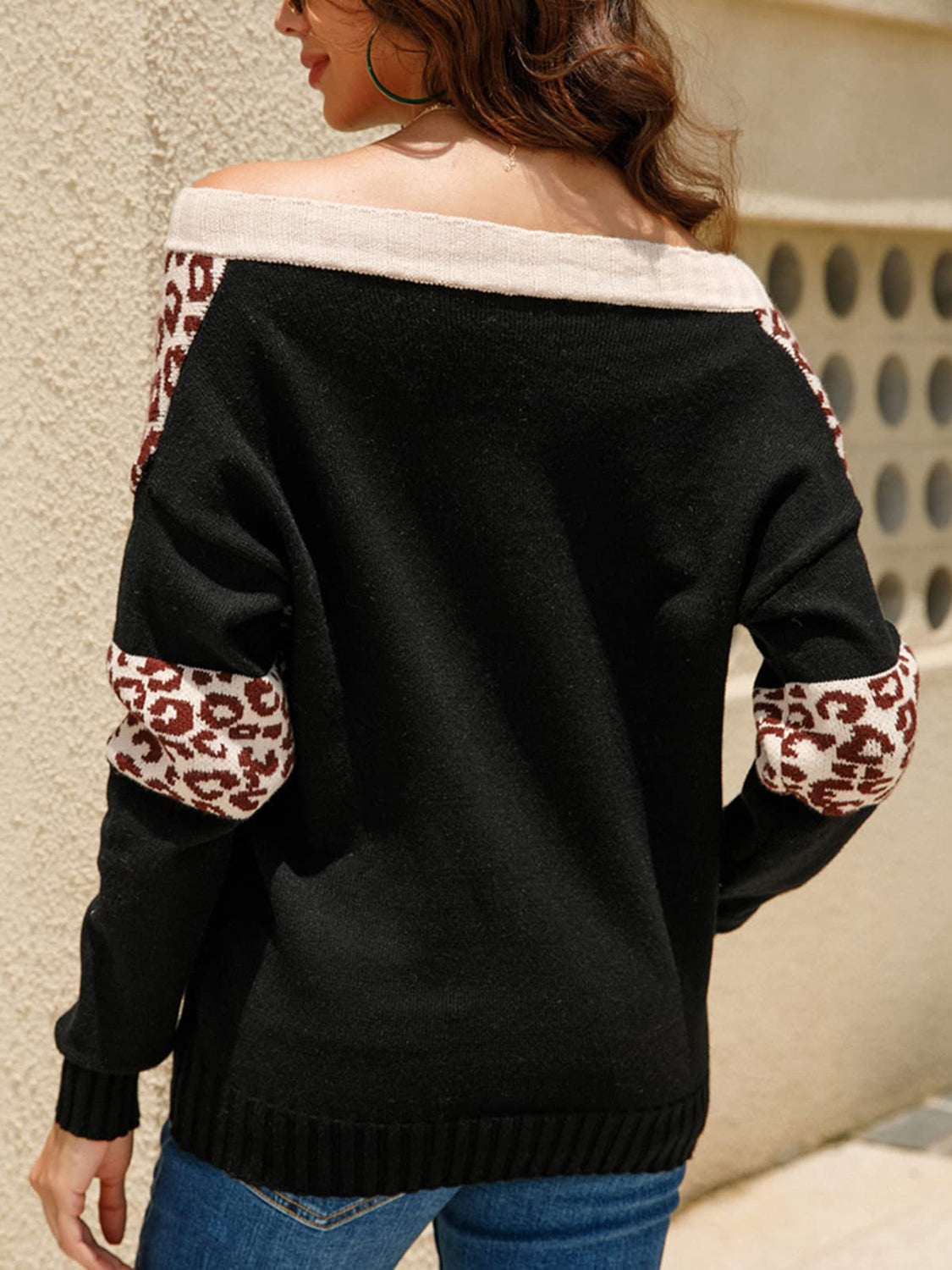Leopard Off-Shoulder Pullover für Damen