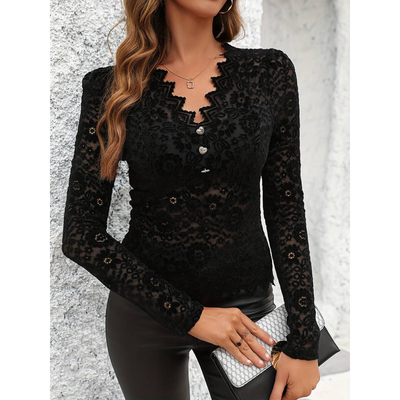 Langärmliges Spitzentop Für Damen | Sommer