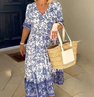 Palma | Elegantes V-Ausschnitt Blumenkleid