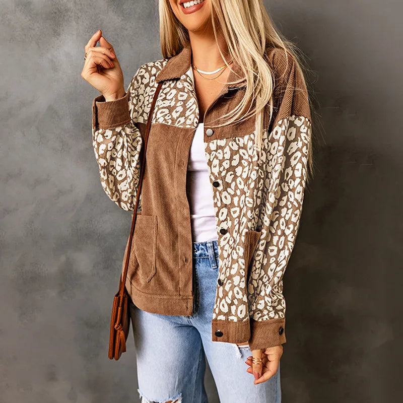 Ally - Damenjacke aus Cordeuse mit Leopardendetails
