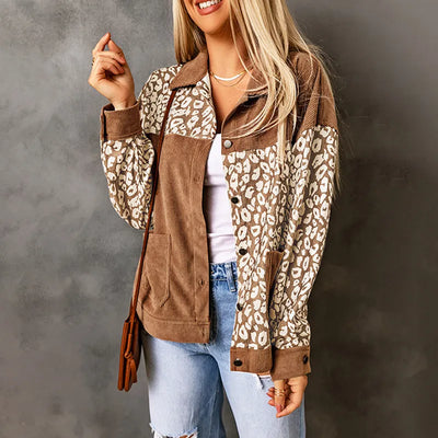 Ally - Damenjacke aus Cordeuse mit Leopardendetails