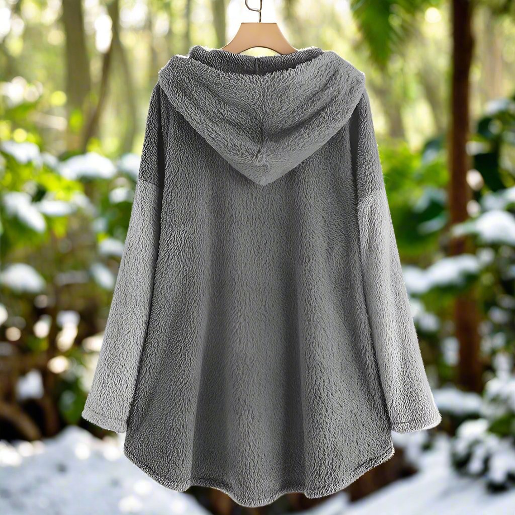 Fuzzy-Mantel mit Reißverschluss in Übergröße für Damen