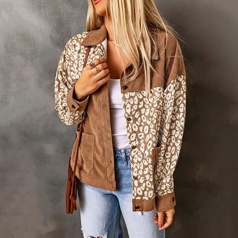 Ally - Damenjacke aus Cordeuse mit Leopardendetails