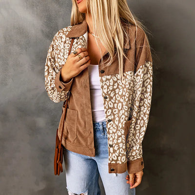 Ally - Damenjacke aus Cordeuse mit Leopardendetails