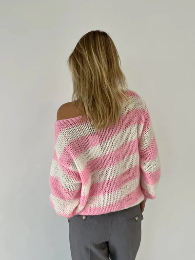 Lässiger gestreifter Strickpullover für Damen