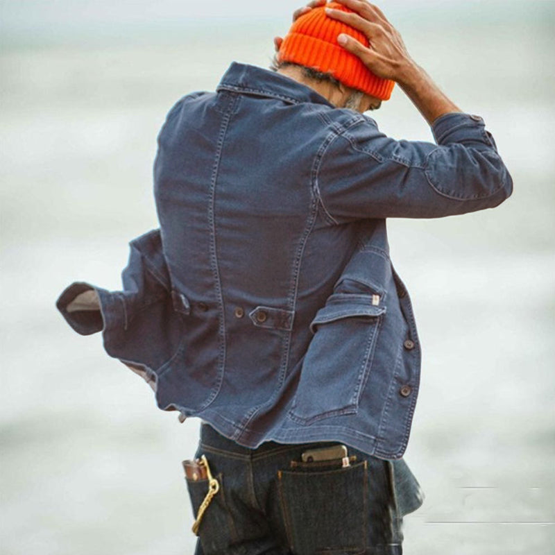 Herren Retro-Knopfjacke mit Mehreren Taschen