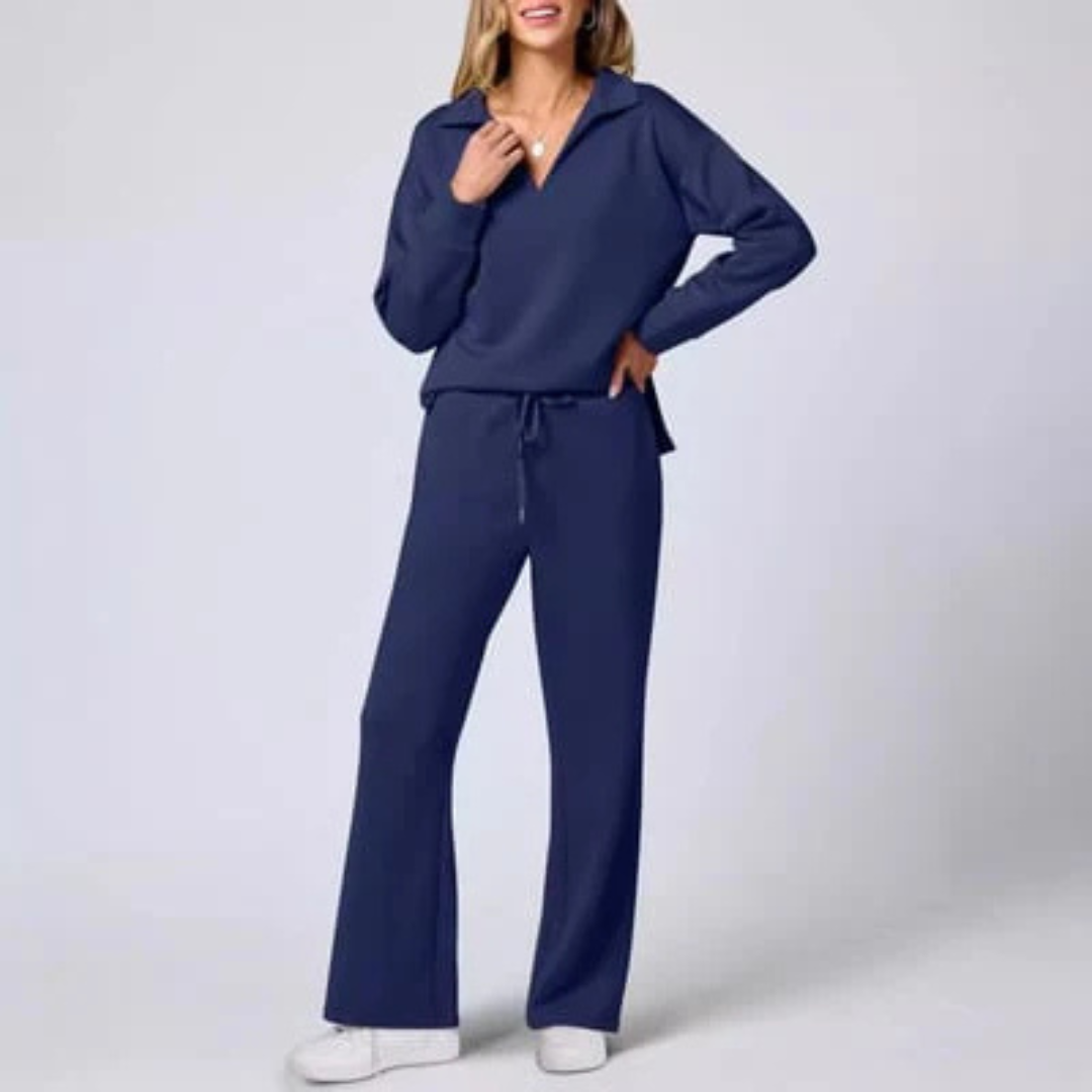 Zweiteiliges Damen Set Mit V-ausschnitt Und Lockerer Hose | Schick