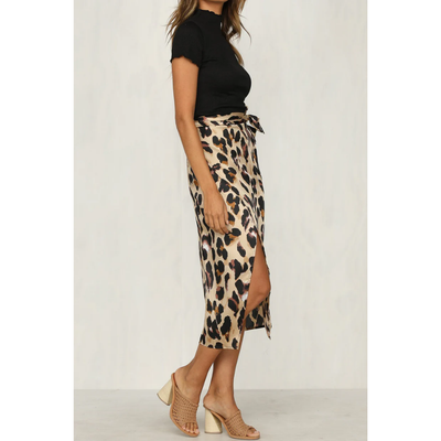 Damen Leopard Print Schlitz Sommer Rock | Midi