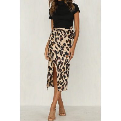 Damen Leopard Print Schlitz Sommer Rock | Midi